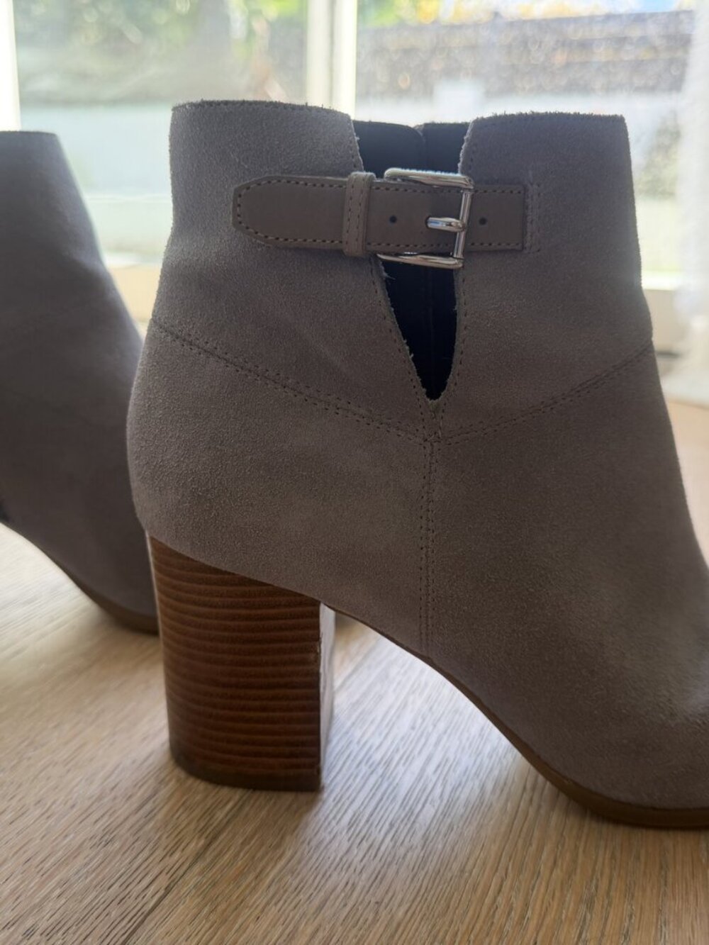 Cole Haan Gray Suede Buckle Ankle Boots Womens 8B Block Heel Bootie W03362